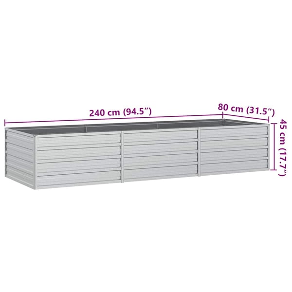 vidaXL Høybed 240x80x45 cm galvanisert stål sølv