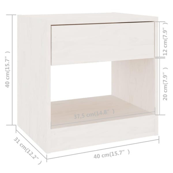 vidaXL Nattbord 2 stk hvit 40x31x40 cm heltre furu