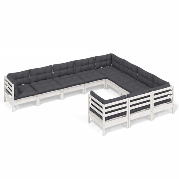 vidaXL Hagesofagruppe med puter 10 deler hvit heltre furu