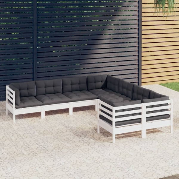 vidaXL Hagesofagruppe med puter 8 deler hvit heltre furu