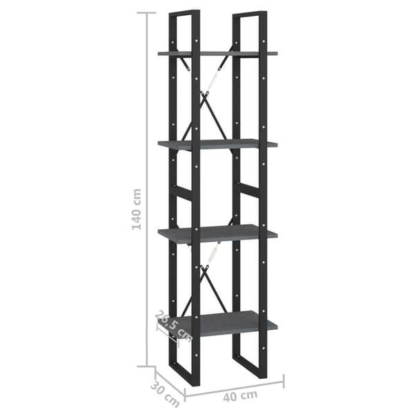vidaXL bogreol med 4 hylder 40x30x140 cm massivt fyrretræ grå