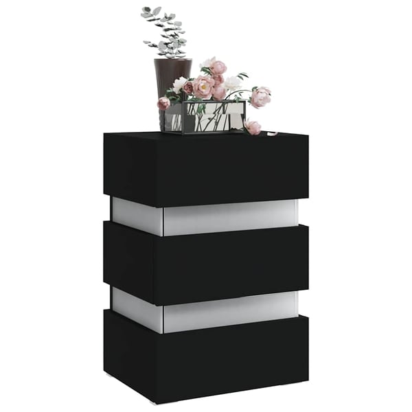 vidaXL sengebord med LED 45x35x67 cm konstrueret træ sort