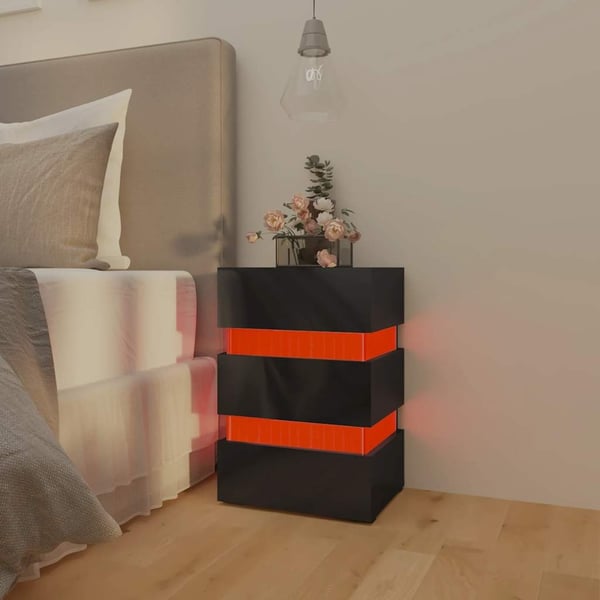 vidaXL LED-nattbord høyglans svart 45x35x67 cm konstruert tre