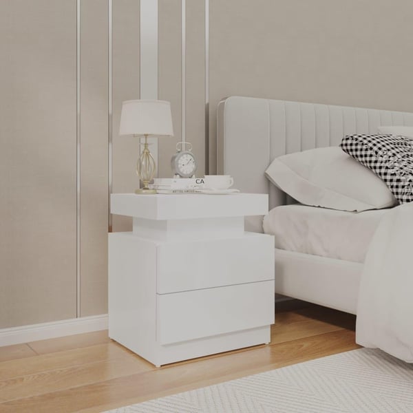 vidaXL sengeskab 45x35x52 cm spånplade hvid højglans