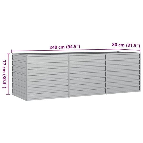 vidaXL Høybed 240x80x77 cm galvanisert stål sølv