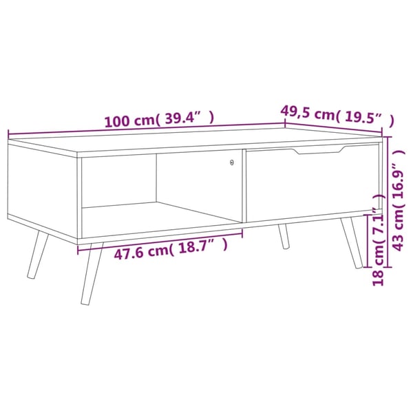 vidaXL Sohvapöytä musta 100x49,5x43 cm lastulevy