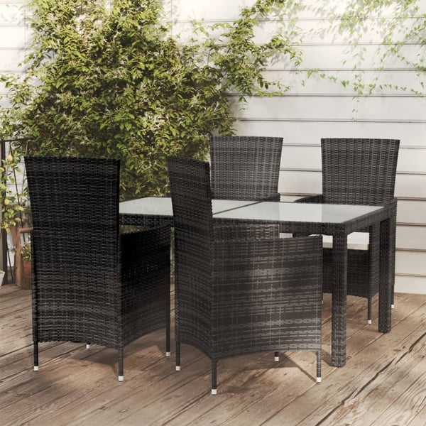 vidaXL udendørs spisebordssæt 5 dele med hynder polyrattan sort