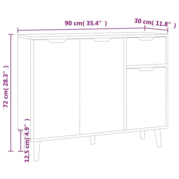 vidaXL Skjenk hvit 90x30x72 cm konstruert tre