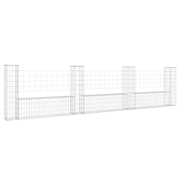 vidaXL Gabionkurv u-formet med 4 stolper jern 380x20x100 cm