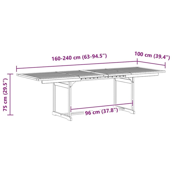 vidaXL Utendørs spisebord (160-240)x100x75 cm heltre akasie
