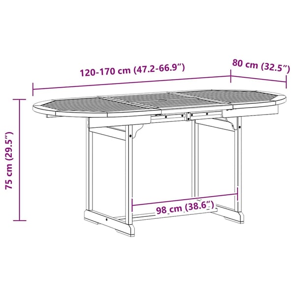 vidaXL Utendørs spisebord (120-170)x80x75 cm heltre akasie
