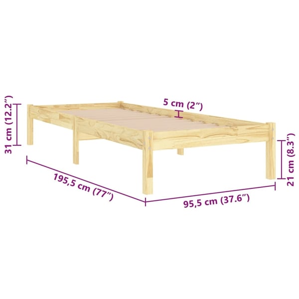 vidaXL Sengeramme heltre furu 90x190 cm Single