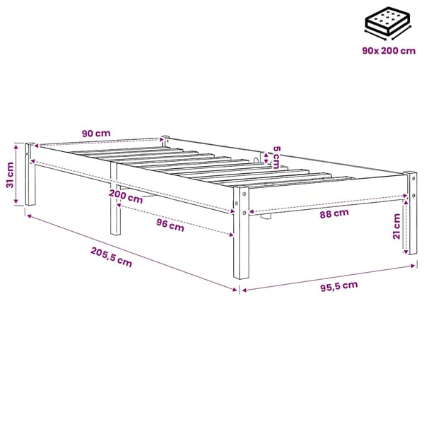 vidaXL sengeramme 90x200 cm massivt fyrretræ