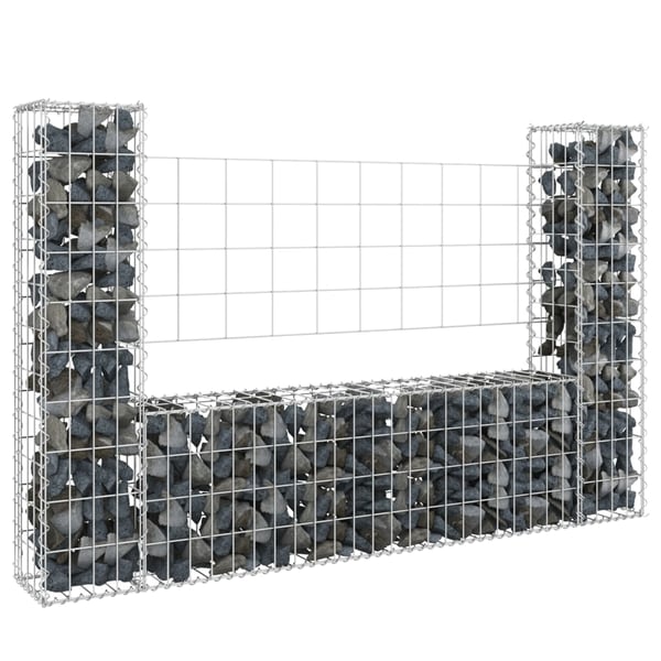 vidaXL Gabionkurv u-formet med 2 stolper jern 140x20x100 cm