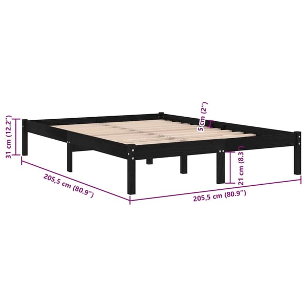 vidaXL Sengeramme svart heltre furu 200x200 cm