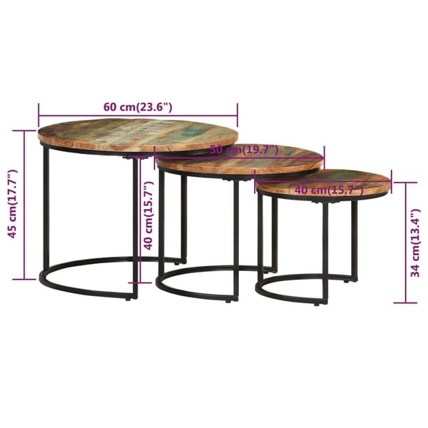 vidaXL Stablebord 3 stk gjenvunnet heltre