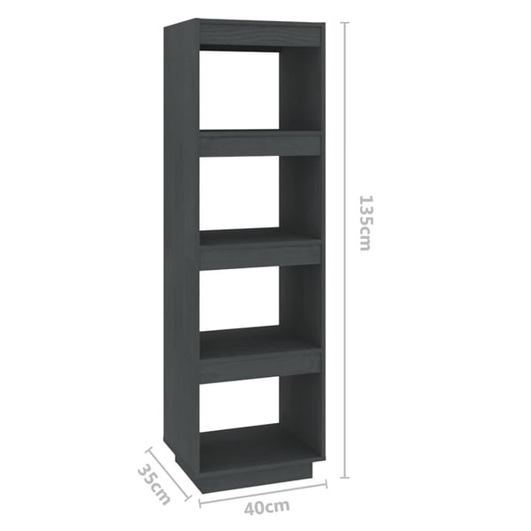 vidaXL bogreol/rumdeler 40x35x135 cm massivt fyrretræ grå