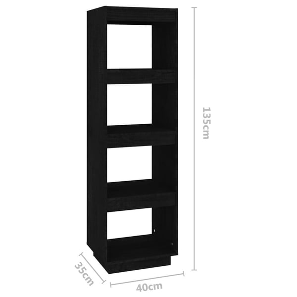 vidaXL bogreol/rumdeler 40x35x135 cm massivt fyrretræ sort