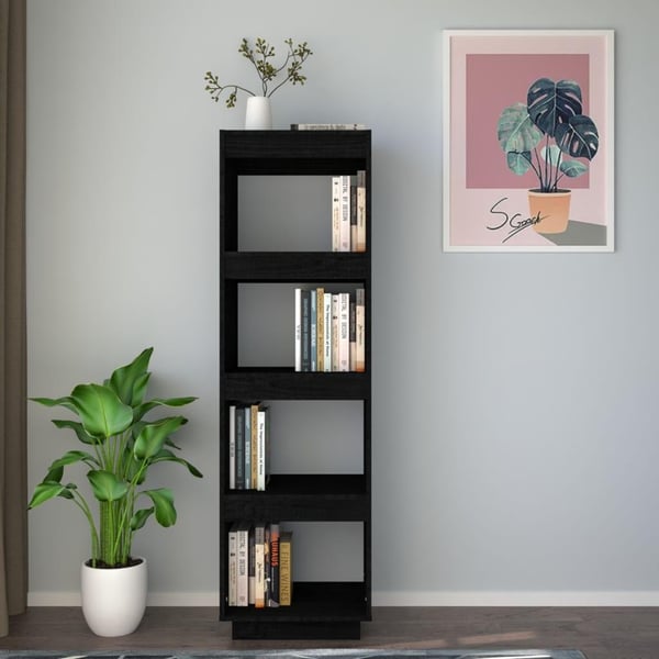 vidaXL bogreol/rumdeler 40x35x135 cm massivt fyrretræ sort