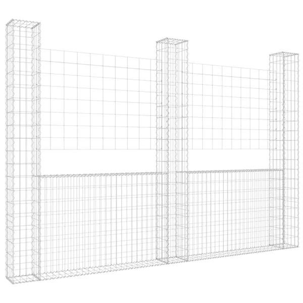 vidaXL Gabionkurv u-formet med 3 stolper jern 260x20x200 cm