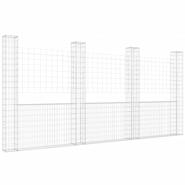vidaXL gabionkurv med 4 stolper 380x20x200 cm U-facon jern