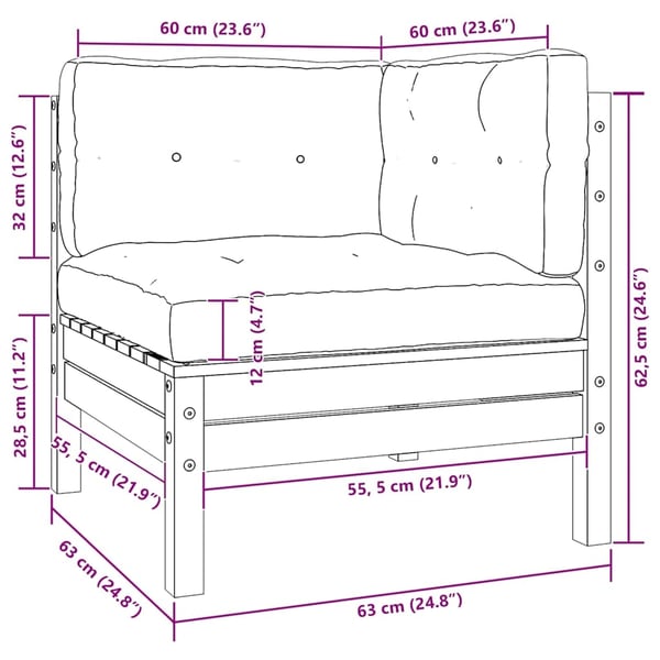 vidaXL Hagesofa 2-seters med grå puter heltre furu