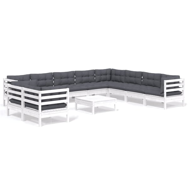 vidaXL Hagesofagruppe med puter 11 deler hvit heltre furu