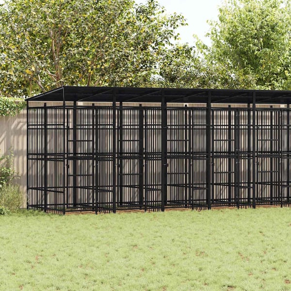 vidaXL Koiran ulkohäkki katolla teräs 18,43 m²