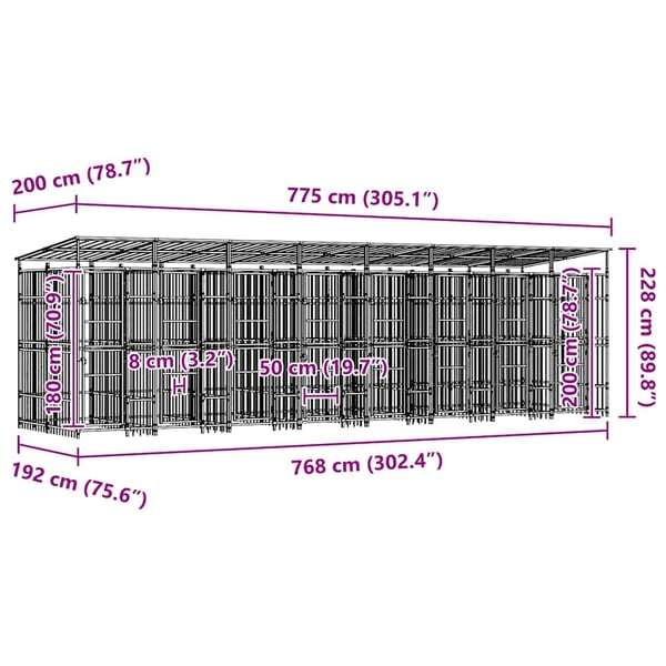vidaXL Koiran ulkohäkki katolla teräs 14,75 m²