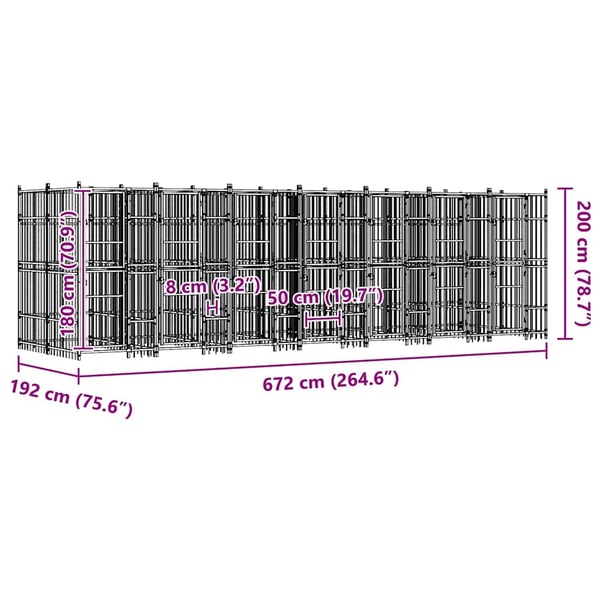 vidaXL Koiran ulkohäkki teräs 12,9 m²