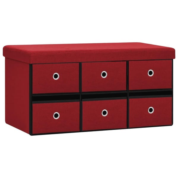 vidaXL Hopfällbar förvaringsbänk vinröd 76x38x38 cm konstlinne