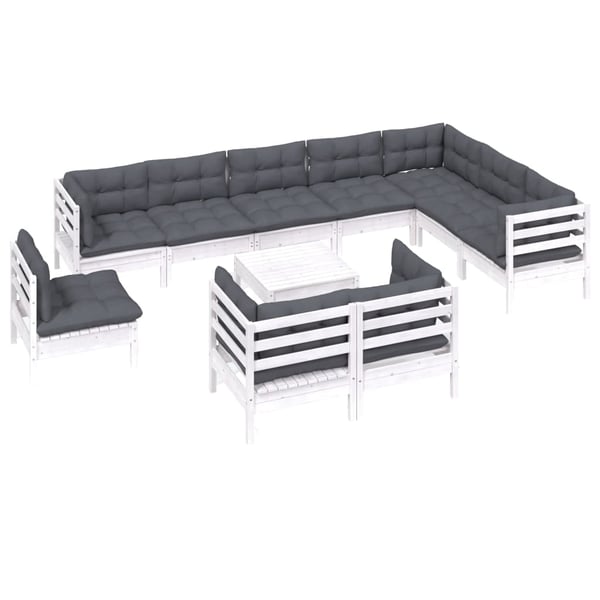 vidaXL Hagesofagruppe med puter 11 deler hvit heltre furu