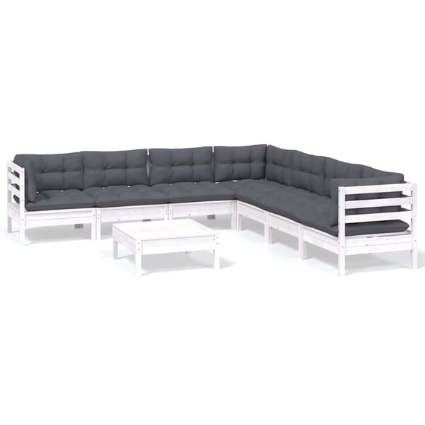 vidaXL Hagesofagruppe med puter 8 deler hvit heltre furu