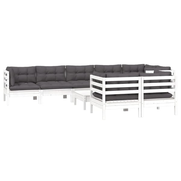 vidaXL Hagesofagruppe med puter 9 deler hvit heltre furu
