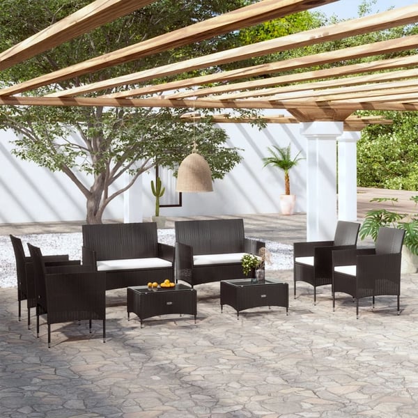 vidaXL loungesæt til haven 8 dele med hynder polyrattan sort