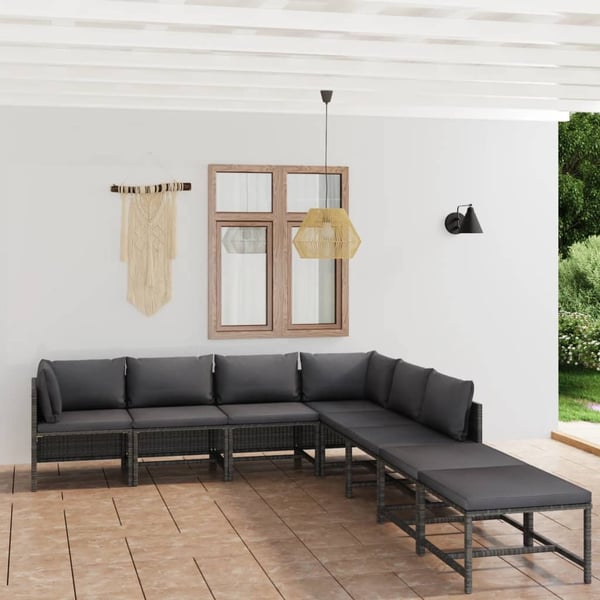 vidaXL loungesæt til haven 8 dele med hynder polyrattan grå