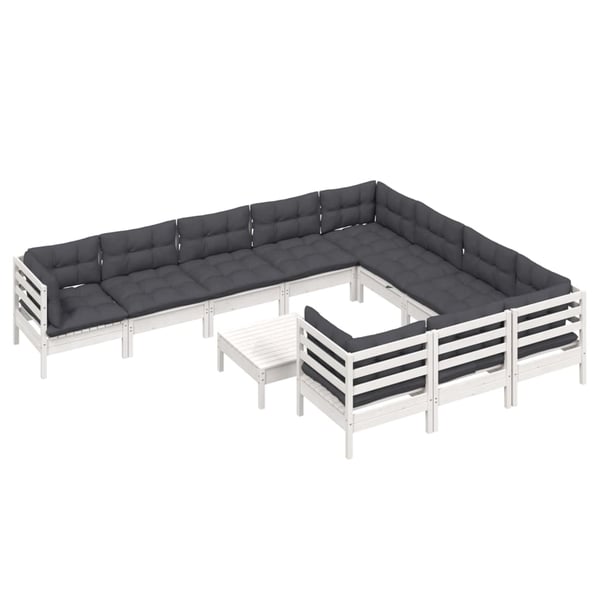 vidaXL Hagesofagruppe med puter 11 deler hvit heltre furu