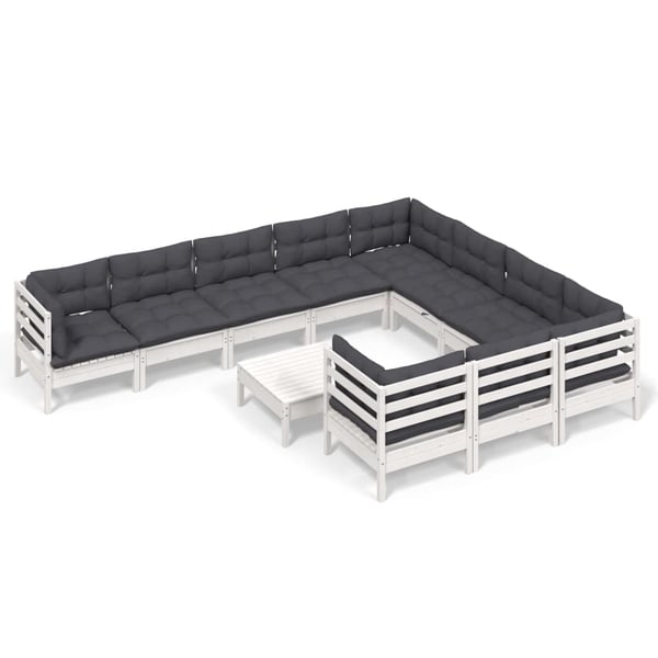 vidaXL Hagesofagruppe med puter 11 deler hvit heltre furu