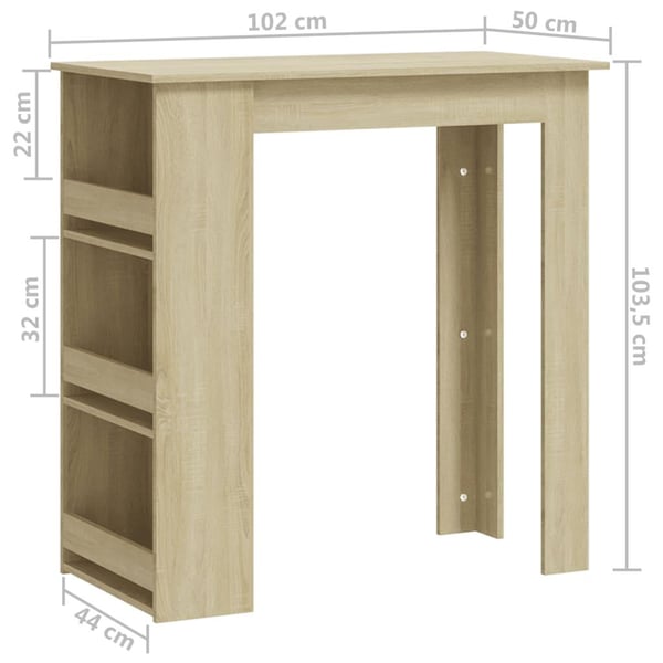 vidaXL Barbord med oppbevaringsstativ sonoma eik 102x50x103,5 cm sponplate