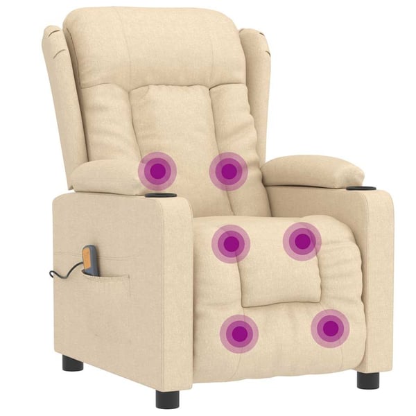 vidaXL Massagefåtölj gräddvit tyg