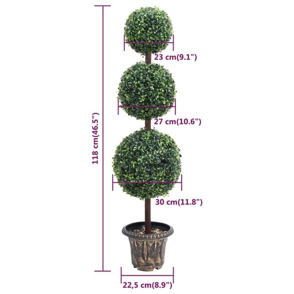 vidaXL Kunstig buksbomplante med potte ballformet 118 cm grønn