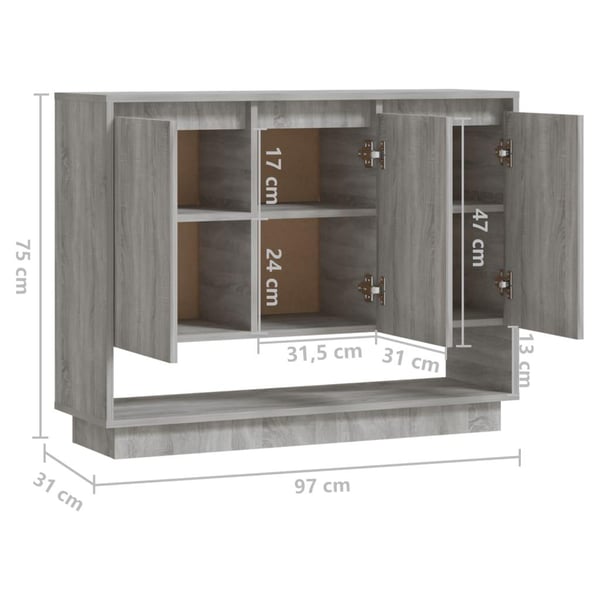 vidaXL Skjenk grå sonoma eik 97x31x75 cm sponplate