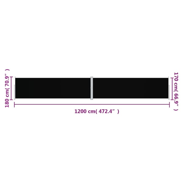 vidaXL sammenrullelig sidemarkise 180x1200 cm sort