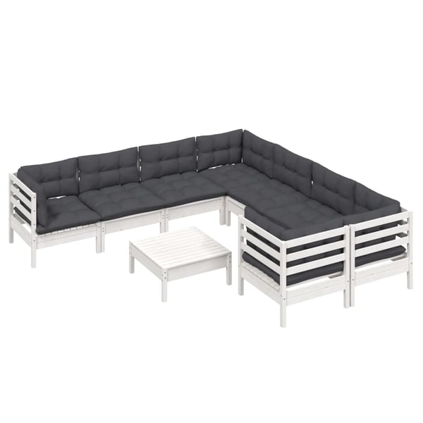 vidaXL Hagesofagruppe med puter 9 deler hvit heltre furu