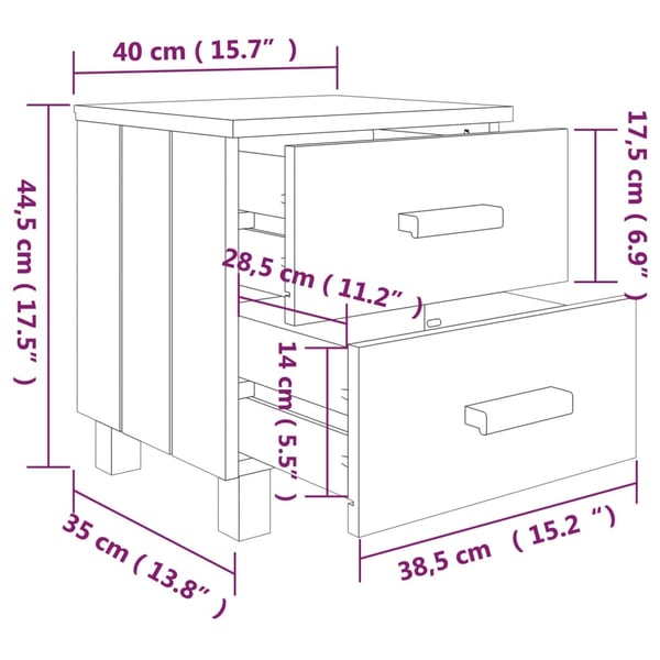 vidaXL Nattbord HAMAR 2 stk lysegrå 40x35x44,5 cm heltre
