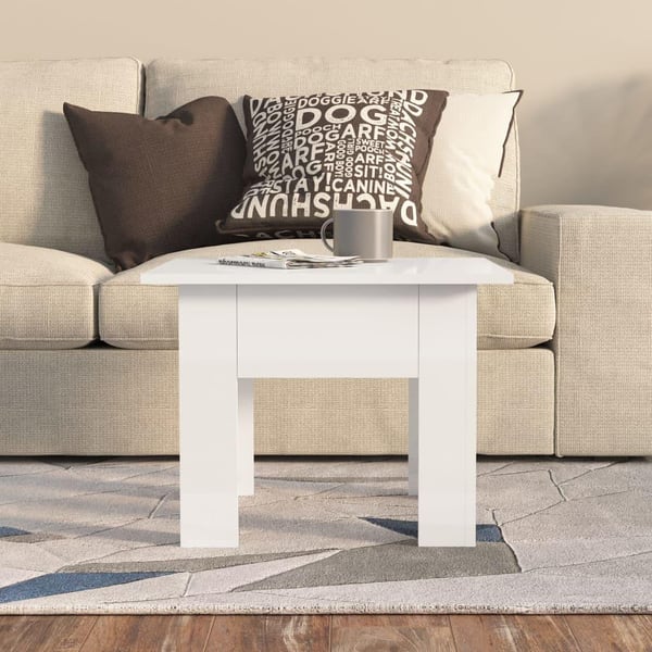 vidaXL sofabord 55x55x42 cm konstrueret træ hvid højglans