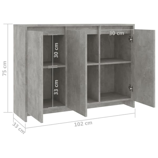 vidaXL Skjenk betonggrå 102x33x75 cm konstruert tre
