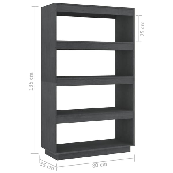 vidaXL bogreol/rumdeler 80x35x135 cm massivt fyrretræ grå
