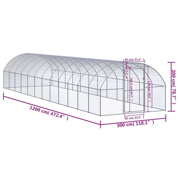 vidaXL hønsehus 3x12x2 m galvaniseret stål