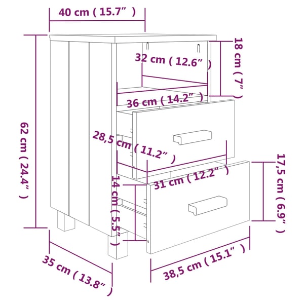 vidaXL Nattbord HAMAR 2 stk lysegrå 40x35x62 cm heltre